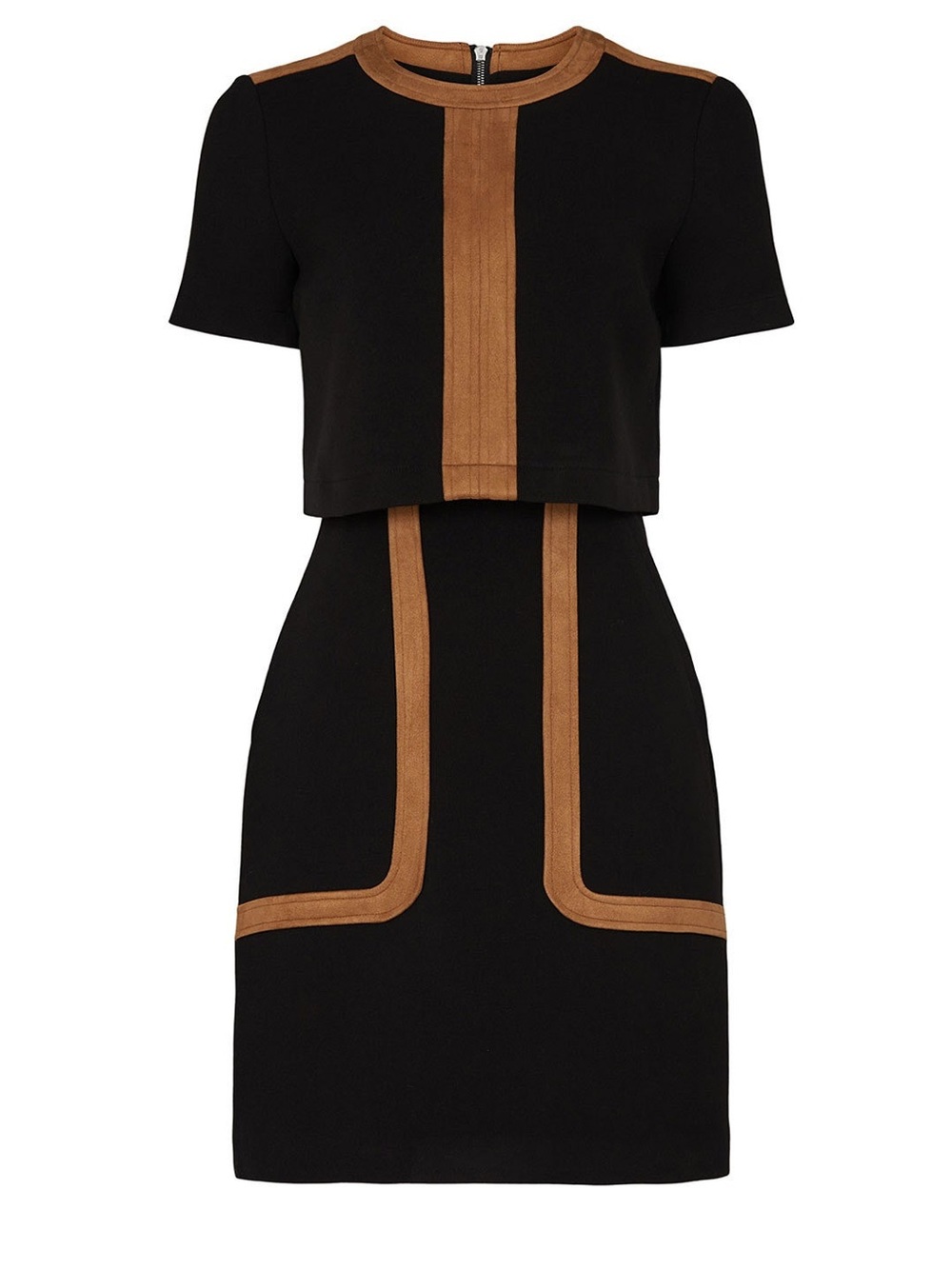 RTR - Toccin Black Mini dress Tan Trim -fully lined Sz 4 - Picture 8 of 14